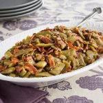 White service dish with Bacon brown Sugar Green Beans