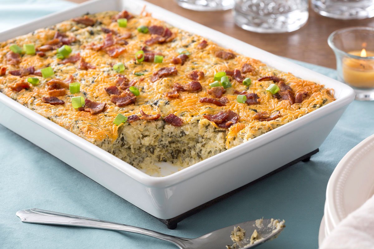 Grits & Greens in a White Casserole Dish