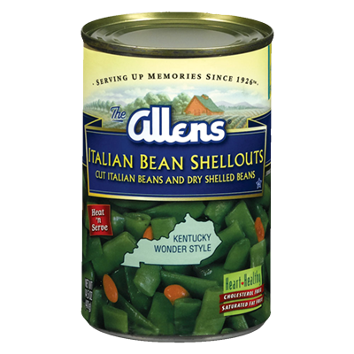 Can of Allens Italian Green Beans & Shellouts